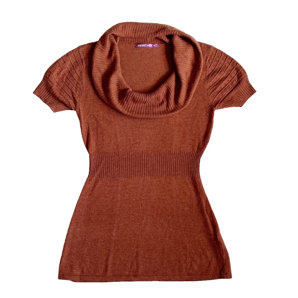 EUC Smart Set Fitted Cowl Neck Knit Short Sleeve Sweater in Orange Size S